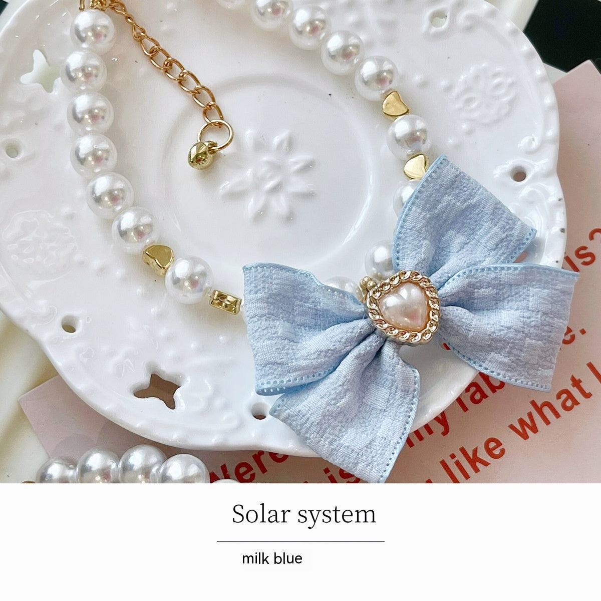 Japanese Pet Necklace with Pearl Bow Jewelry