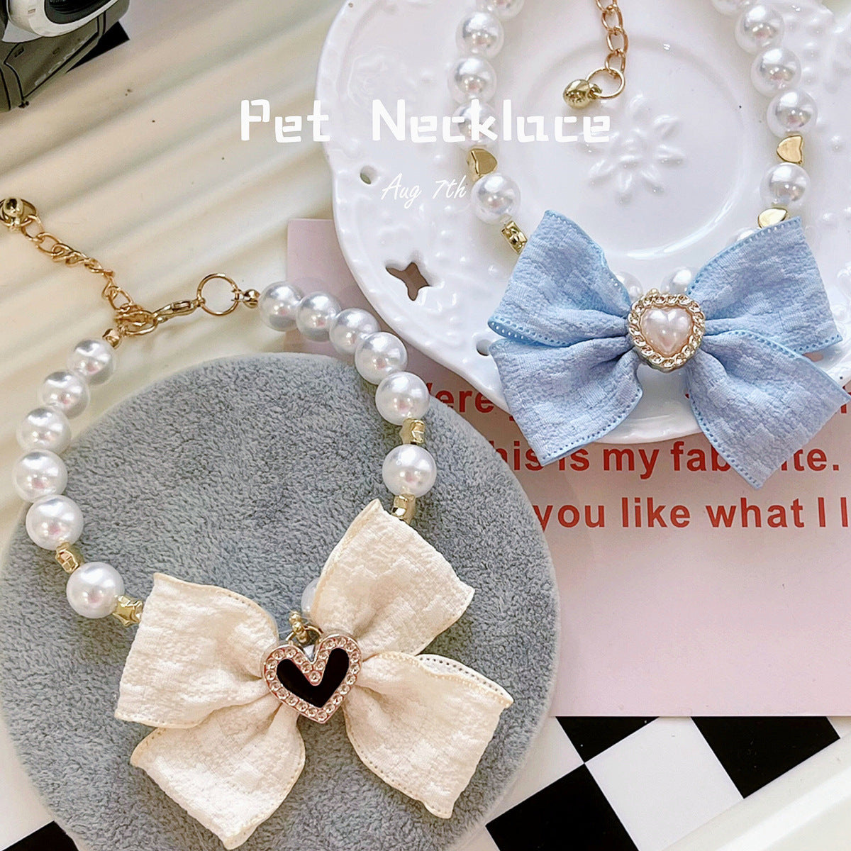 Japanese Pet Necklace with Pearl Bow Jewelry