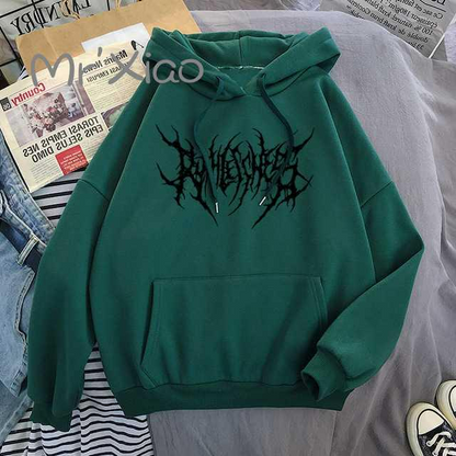 Solid Color Pocket Printed Hoodie