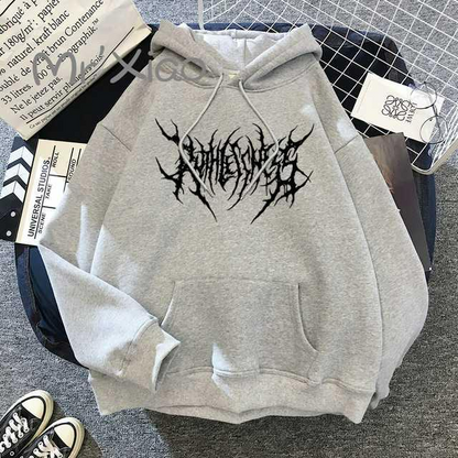 Solid Color Pocket Printed Hoodie