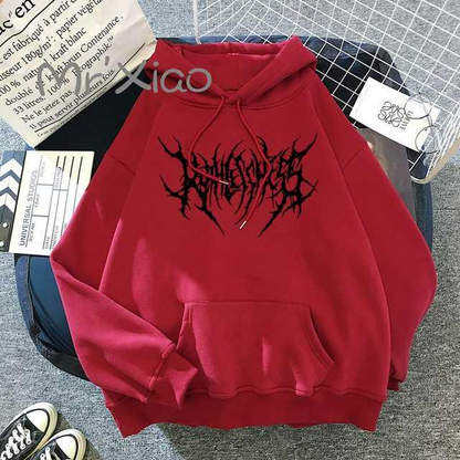 Solid Color Pocket Printed Hoodie