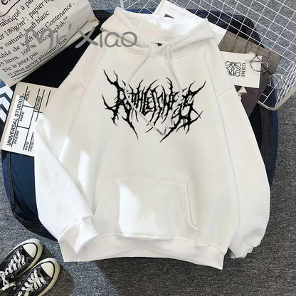 Solid Color Pocket Printed Hoodie