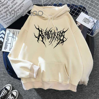 Solid Color Pocket Printed Hoodie